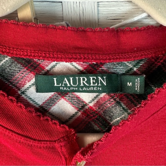 Lauren Ralph Lauren pajamas red top plaid flannel red green bottoms holiday - Picture 4 of 11